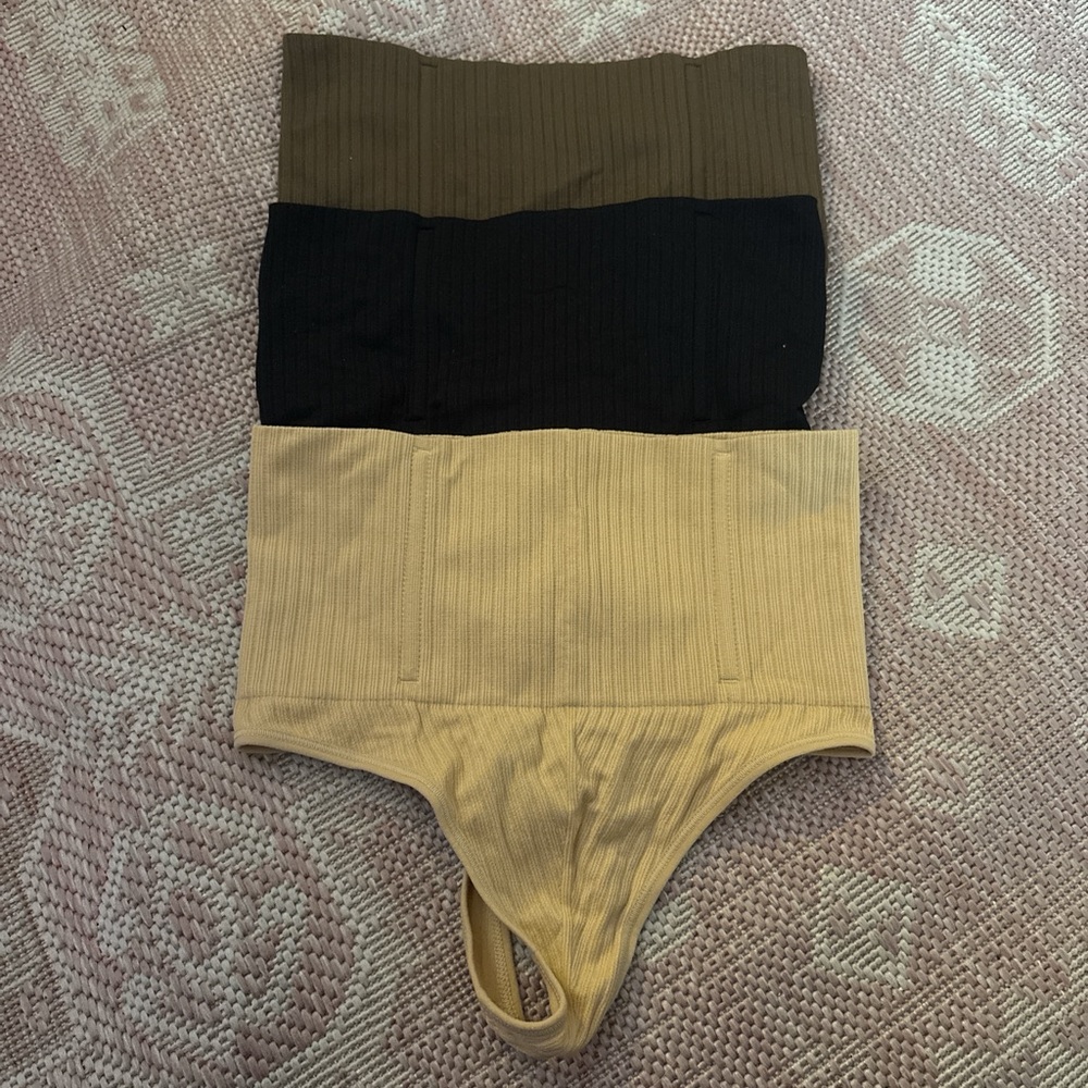 Ribbed Shapewear Trio in Tan, Black, and Brown